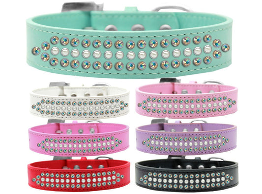 Dog, Puppy and Pet Fashion  Collar, "Ritz Pearl & Aurora Borealis Crystals Rimsets" - DOGGO'S KING
