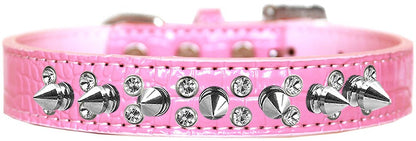 Dog, Puppy and Pet Designer Croc Collar, "Double Crystal & Silver Spikes" - DOGGO'S KING
