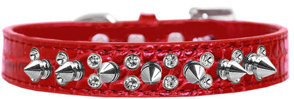 Dog, Puppy and Pet Designer Croc Collar, "Double Crystal & Silver Spikes" - DOGGO'S KING