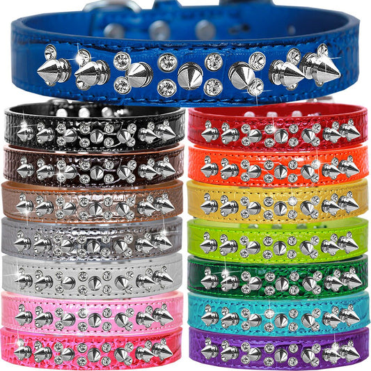 Dog, Puppy and Pet Designer Croc Collar, "Double Crystal & Silver Spikes" - DOGGO'S KING