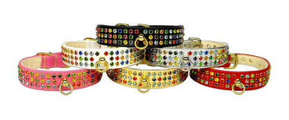 Dog, Puppy & Pet Collar, "Mardi Gras Three Row Confetti Jewel Set" - DOGGO'S KING