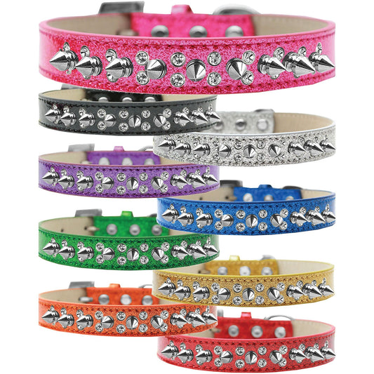 Dog, Puppy and Pet Ice Cream  Collar, "Double Crystal & Clear Spikes" - DOGGO'S KING