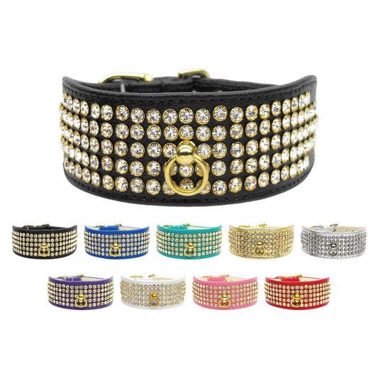 Dog, Puppy & Pet Collar, "Five  Row Clear Crystal" - DOGGO'S KING