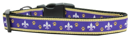 Pet Dog and Cat Nylon Collar or Leash, "Purple & Yellow Fleur De Lis" - DOGGO'S KING