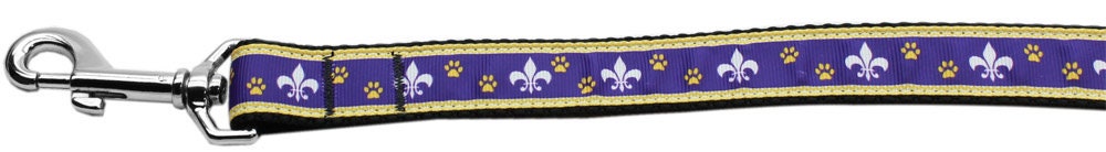 Pet Dog and Cat Nylon Collar or Leash, "Purple & Yellow Fleur De Lis" - DOGGO'S KING