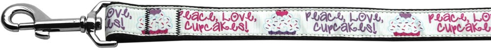 Pet Dog & Cat Nylon Collar or Leash, "Peace Love Cupcakes"