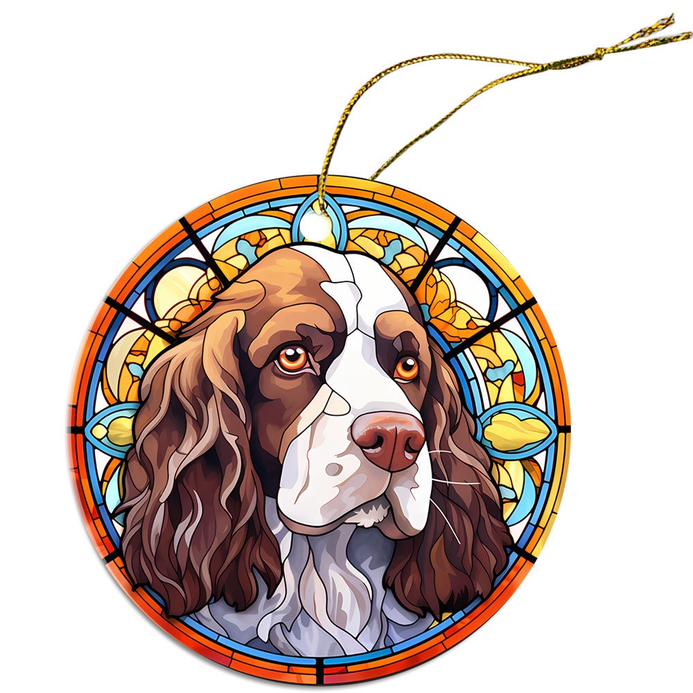 Dog Breed Christmas Ornament Stained Glass Style, "Brittany"