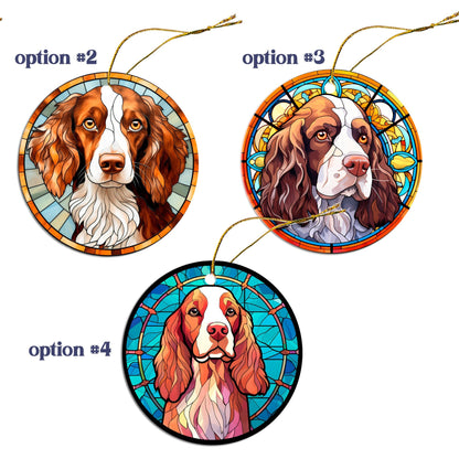 Dog Breed Christmas Ornament Stained Glass Style, "Brittany"