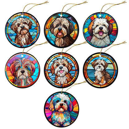 Dog Breed Christmas Ornament Stained Glass Style, "Havanese"