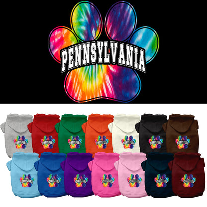 Pet Dog & Cat Screen Printed Hoodie for Medium to Large Pets (Sizes 2XL-6XL), "Pennsylvania Bright Tie Dye"