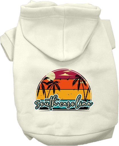 Pet Dog & Cat Screen Printed Hoodie for Small to Medium Pets (Sizes XS-XL), "South Carolina Retro Beach Sunset"