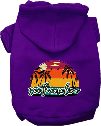 Pet Dog & Cat Screen Printed Hoodie for Small to Medium Pets (Sizes XS-XL), "South Carolina Retro Beach Sunset"