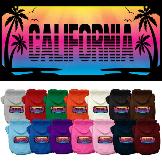 Pet Dog & Cat Screen Printed Hoodie for Small to Medium Pets (Sizes XS-XL), "California Beach Shades"