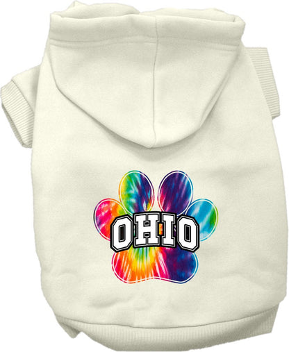Pet Dog & Cat Screen Printed Hoodie for Small to Medium Pets (Sizes XS-XL), "Ohio Bright Tie Dye"