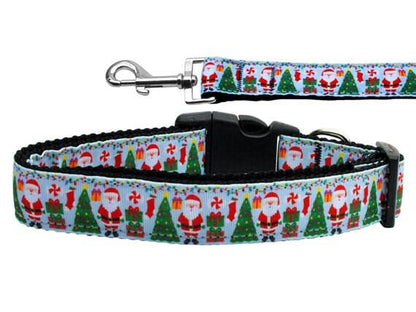 Christmas Pet Dog & Cat Nylon Collar or Leash, "Aqua Santa" - DOGGO'S KING