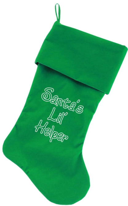 Velvet Christmas Stocking Screen Printed, "Santa's Lil Helper"