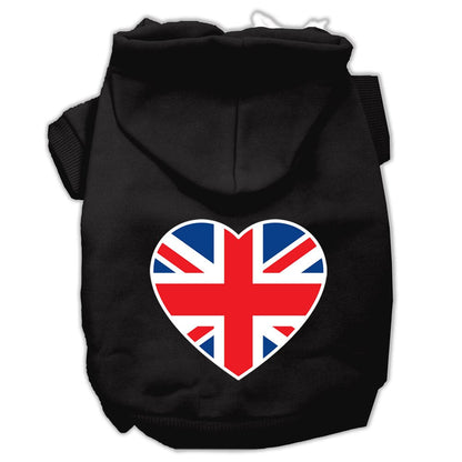Pet Dog & Cat Hoodie Screen Printed, "British Flag Heart"