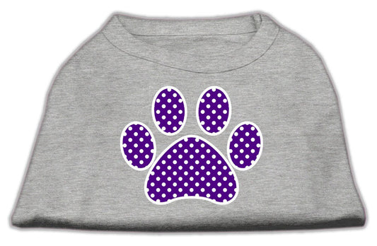 Pet Dog & Cat Shirt Screen Printed, "Swiss Dots Purple Paw"