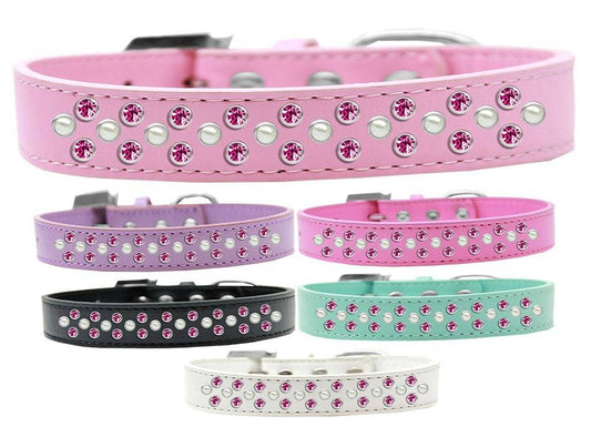 Dog, Puppy & Pet Fashion  Collar, "Pearl and Bright Pink Crystal Rimsets Sprinkles" - DOGGO'S KING