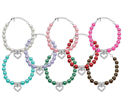 Heart & Pearl Crystal Dog, Cat and Pet Necklaces - DOGGO'S KING