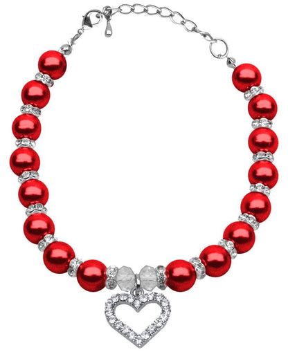 Heart & Pearl Crystal Dog, Cat and Pet Necklaces - DOGGO'S KING