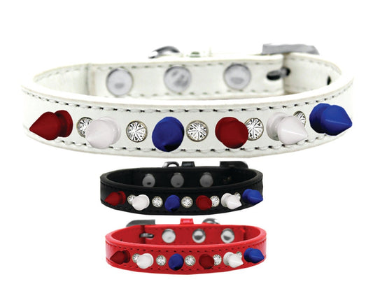 Pet and Dog Spike Collar, "Clear Crystals & Red, White and Blue Spikes” - DOGGO'S KING