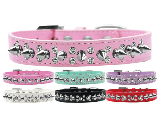 Pet and Dog Spike Collar, "Double Crystal & Silver Spikes" - DOGGO'S KING